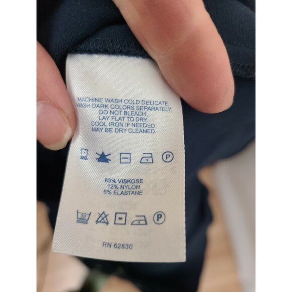 Lands End Womens Faux Wrap Dress Size 12P Blue Polka Dot Stretch Short Sleeve - Picture 6 of 6